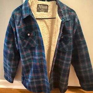 Natural Reflections Blue and Green Plaid Sherpa-Lined Shirt Jacket